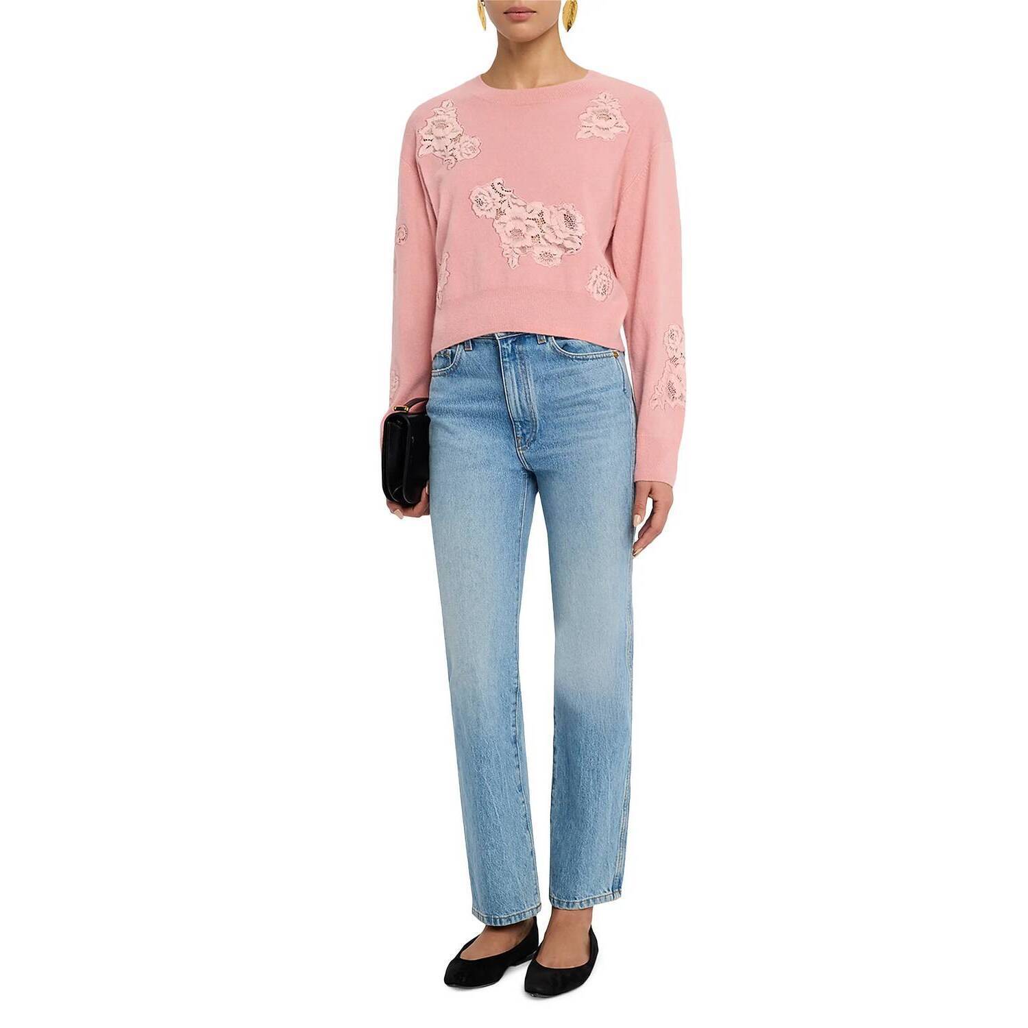New Loveshackfancy Lazuli Cashmere-Blend Lace Sweater In Quartz